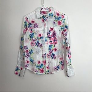 Aeropostale Long Sleeve Button Up White Floral Colorful Top Shirt Sz S Womens